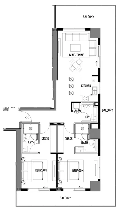 2 BR floor plan