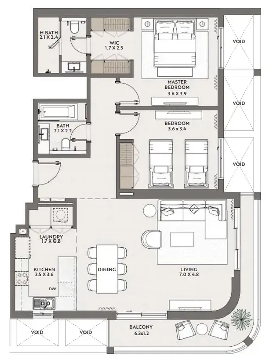 2 BR floor plan