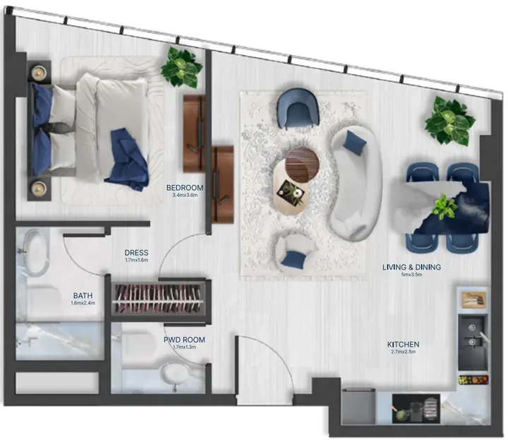 1 BR floor plan