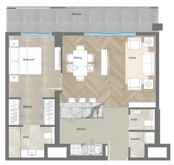 1 BR floor plan