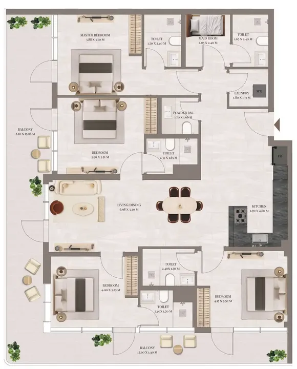 4 BR floor plan