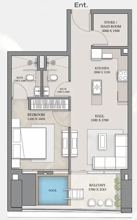 1 BR floor plan