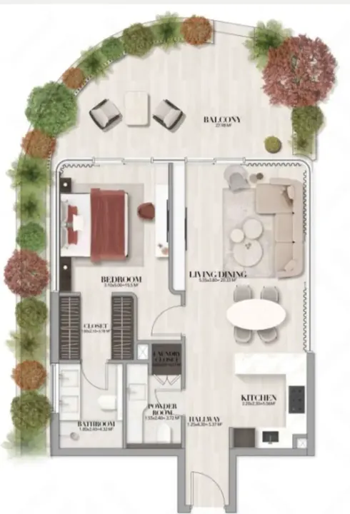 1 BR floor plan