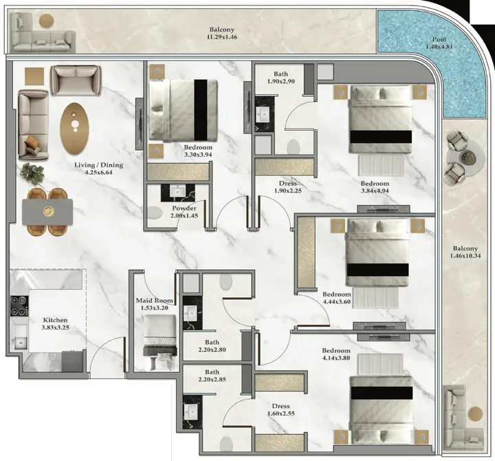 4 BR floor plan