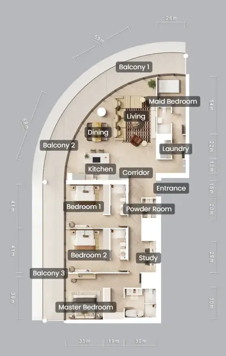 3 BR floor plan