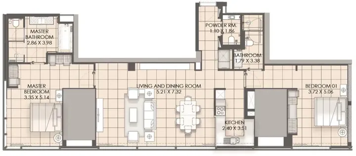 2 BR floor plan