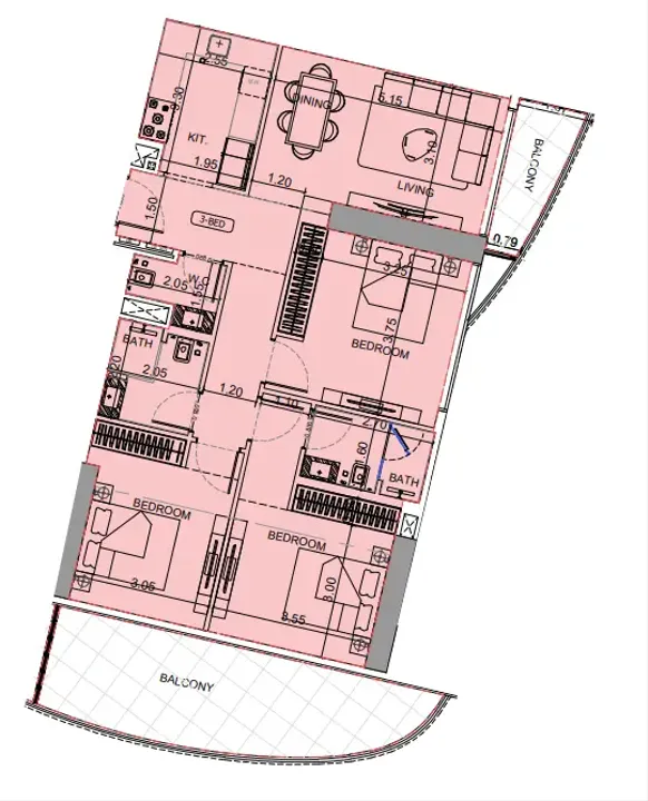 3 BR floor plan
