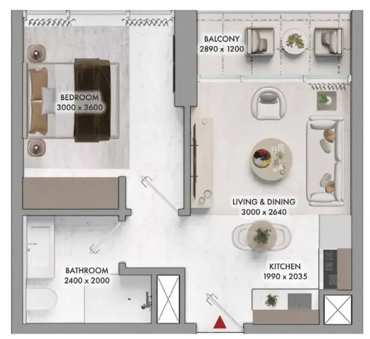 1 BR floor plan