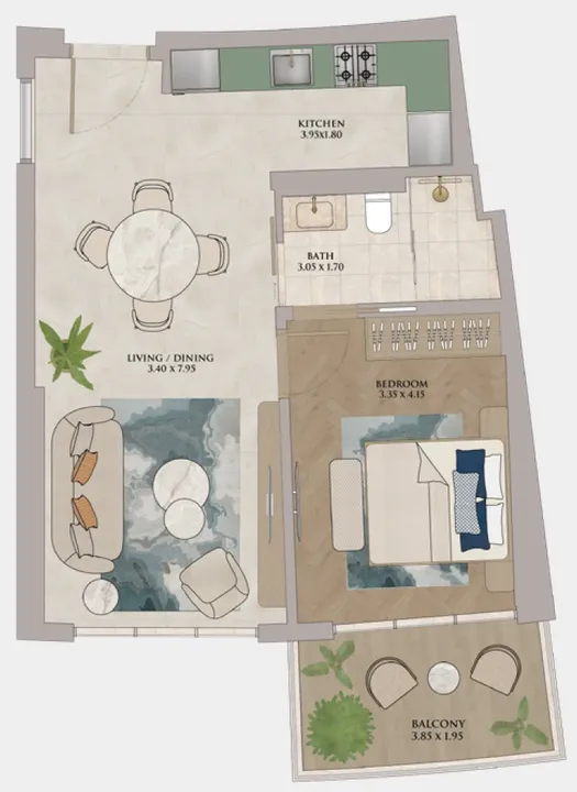 1 BR floor plan