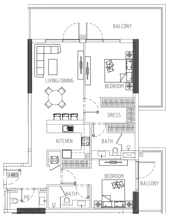 2 BR floor plan