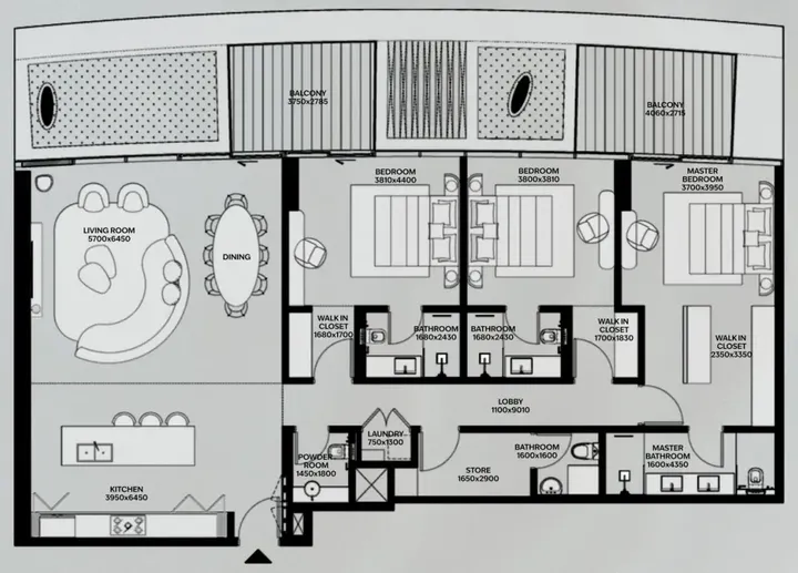 3 BR floor plan
