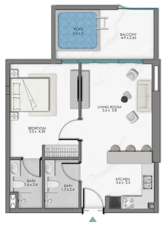 1 BR floor plan