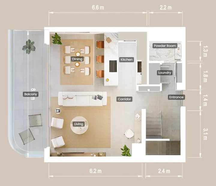 2 BR floor plan