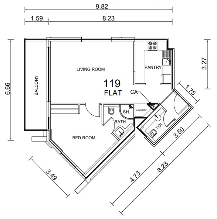 1 BR floor plan