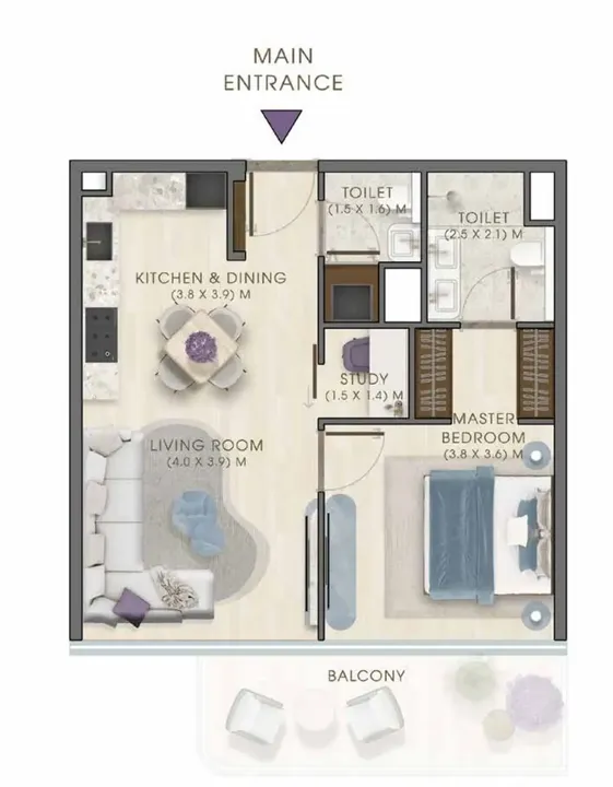 1 BR floor plan