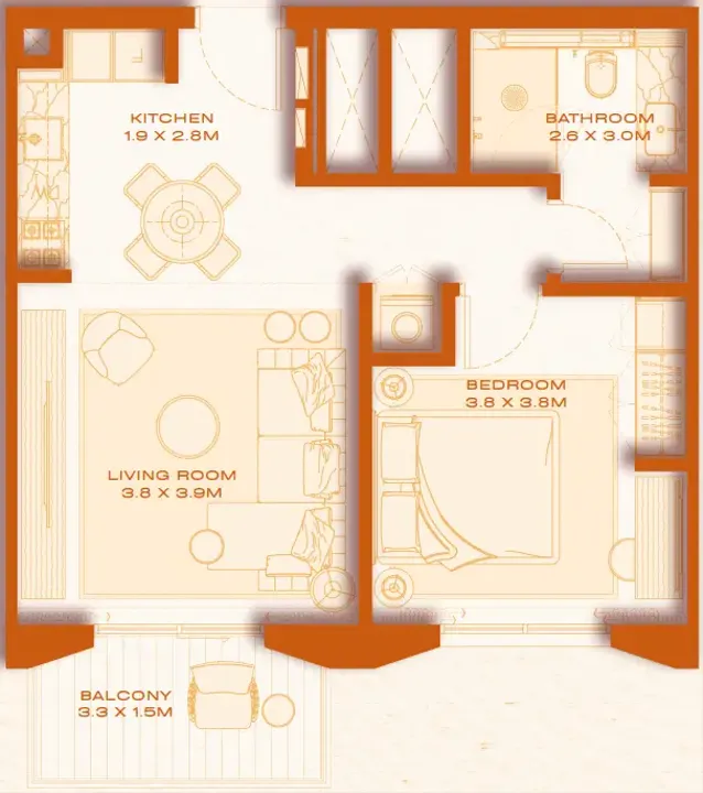 1 BR floor plan