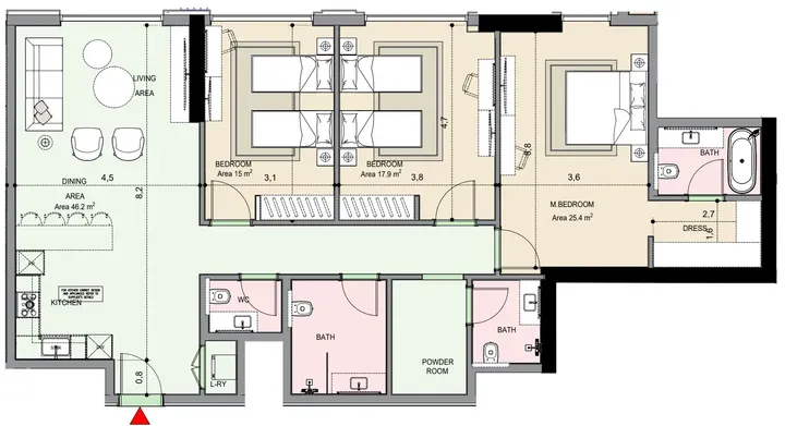 3 BR floor plan