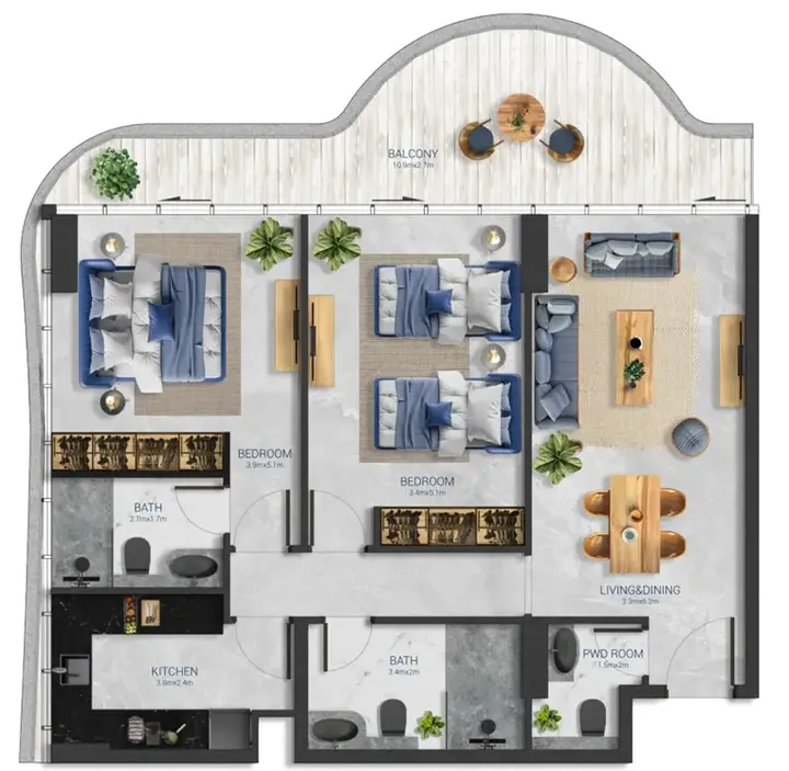 2 BR floor plan