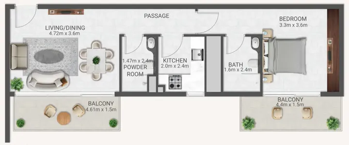 1 BR floor plan