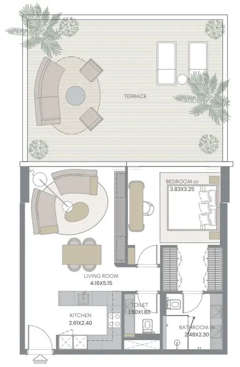 1 BR floor plan