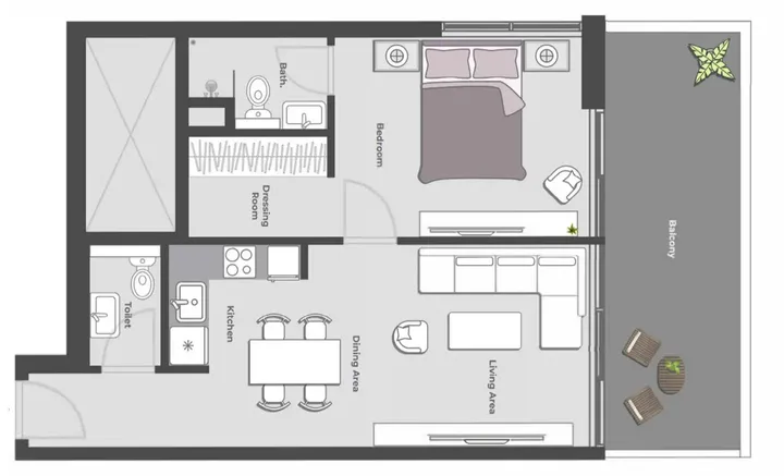 1 BR floor plan
