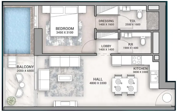 1 BR floor plan