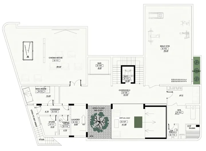6 BR floor plan