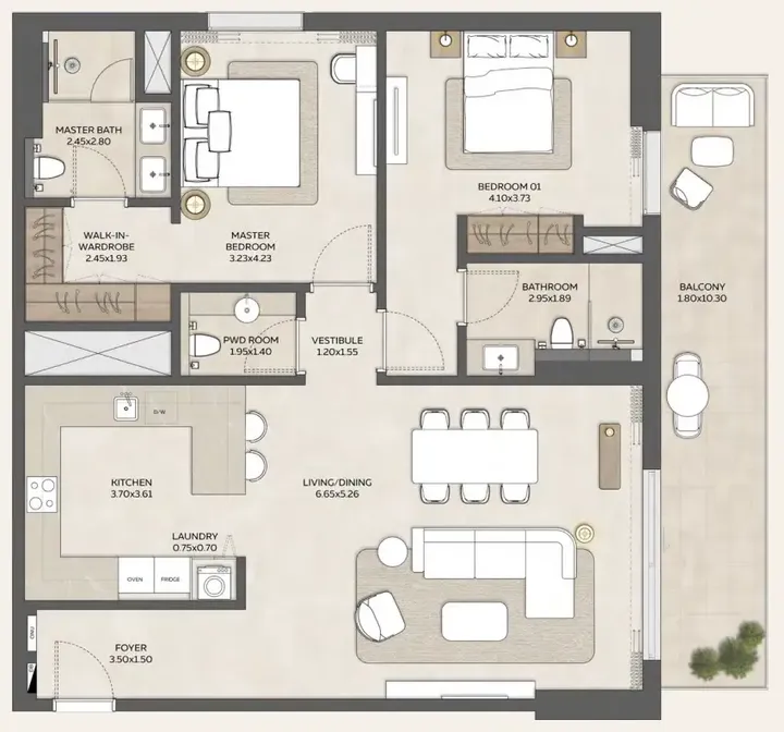 2 BR floor plan