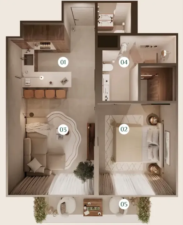 1 BR floor plan