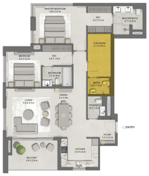 2 BR floor plan