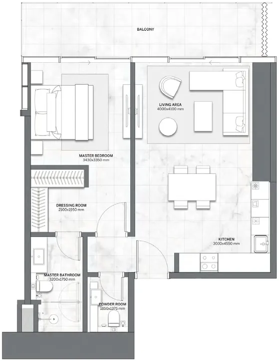1 BR floor plan
