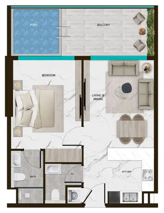 1 BR floor plan