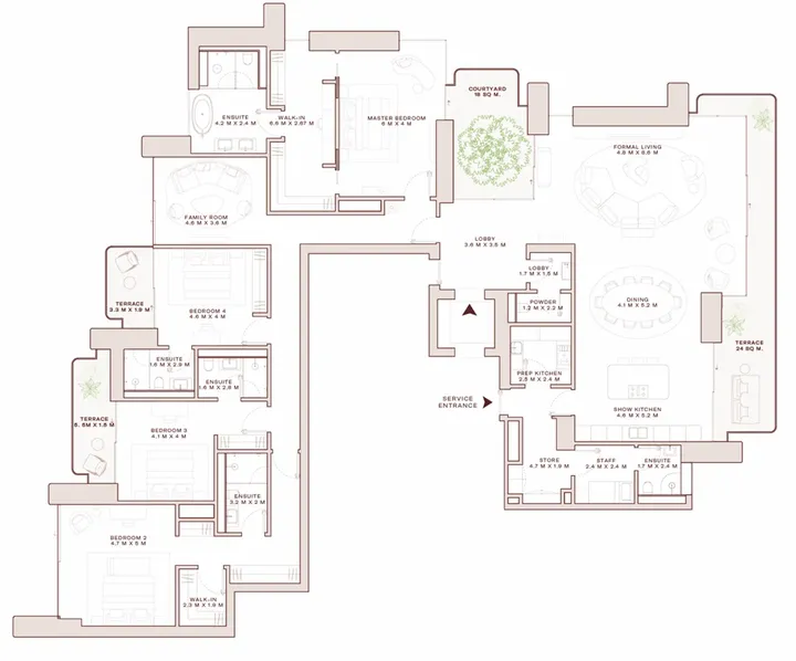 4 BR floor plan