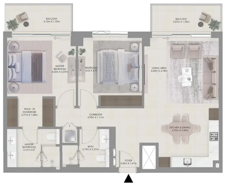 2 BR floor plan