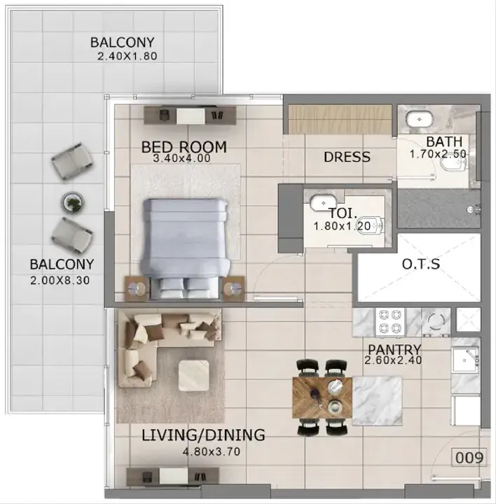 1 BR floor plan