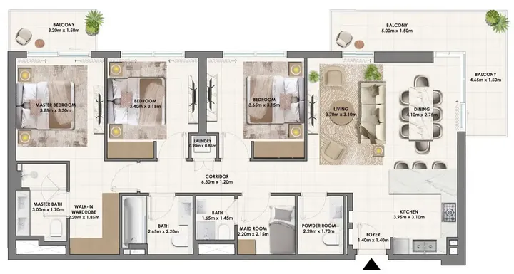 3 BR floor plan