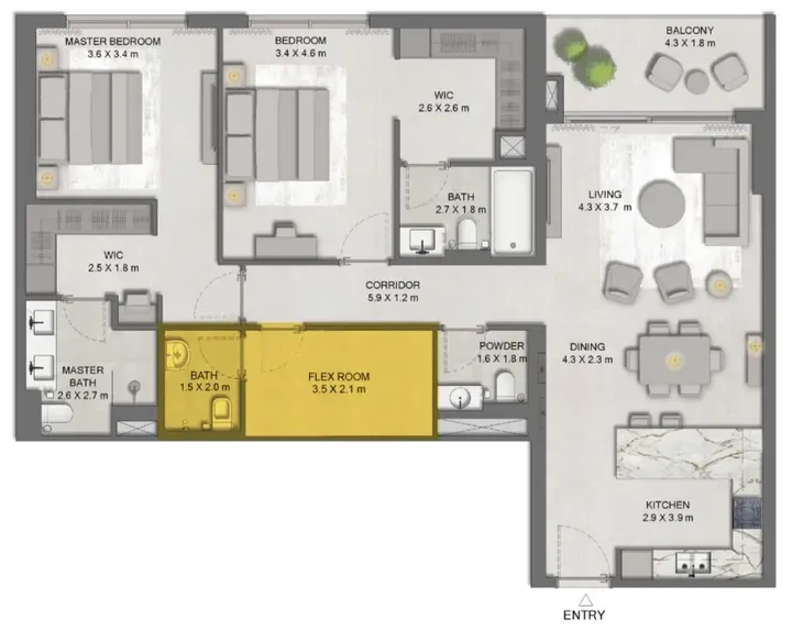 2 BR floor plan