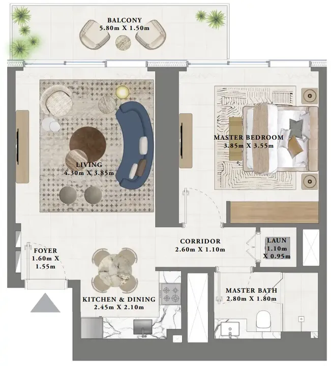 1 BR floor plan
