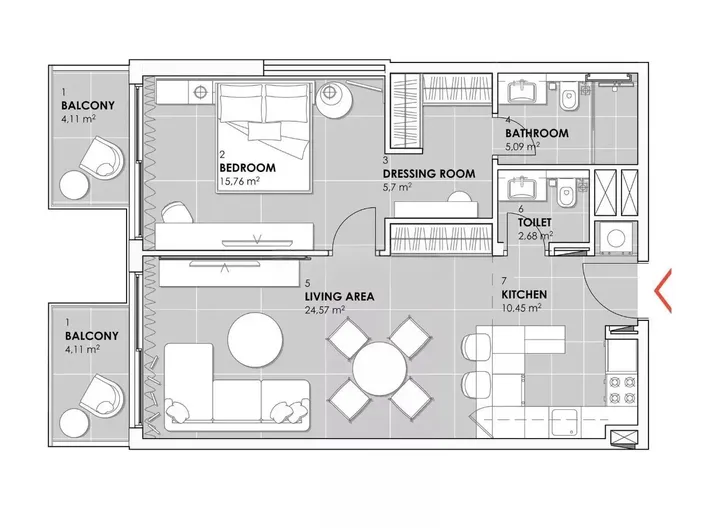 1 BR floor plan