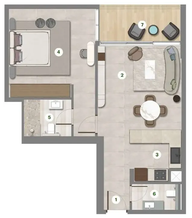1 BR floor plan