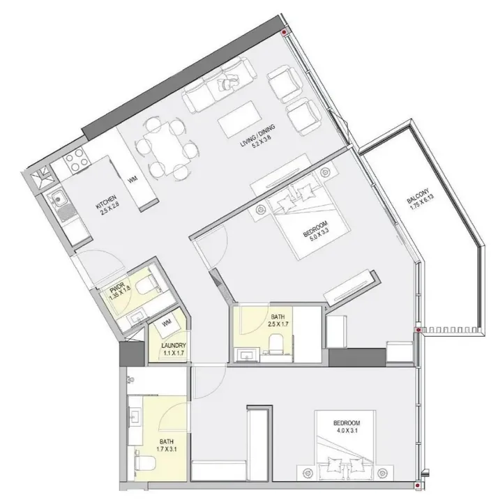 2 BR floor plan