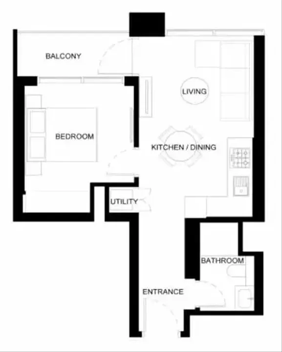 1 BR floor plan