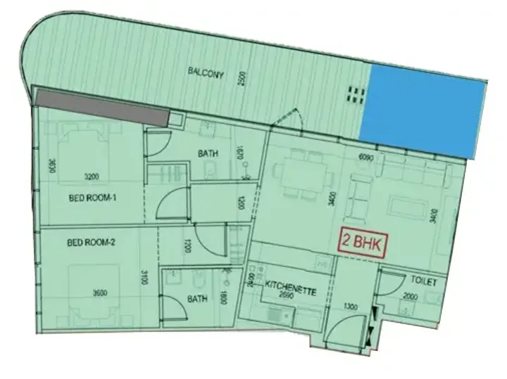 2 BR floor plan