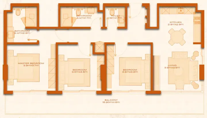 3 BR floor plan