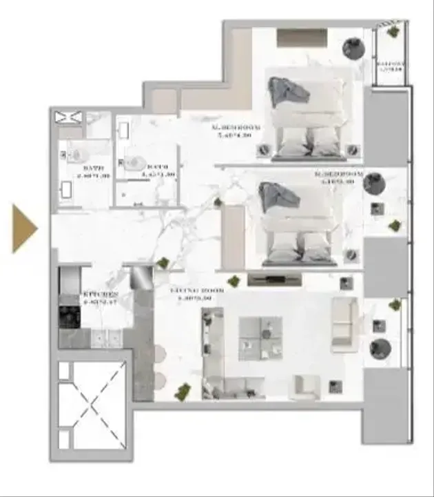 2 BR floor plan