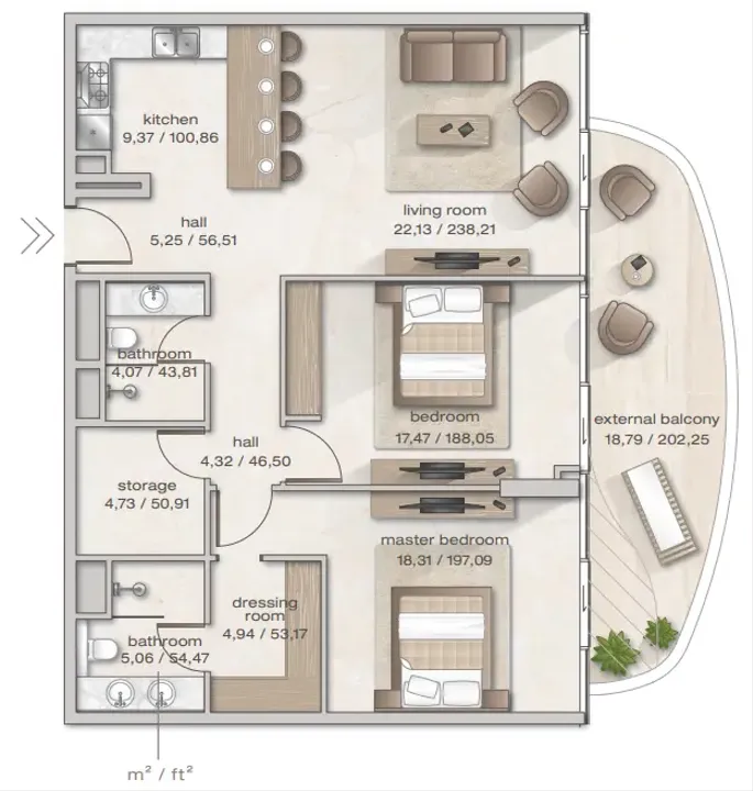 2 BR floor plan
