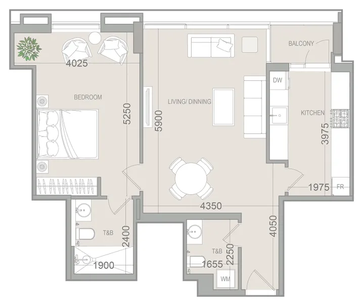 1 BR floor plan