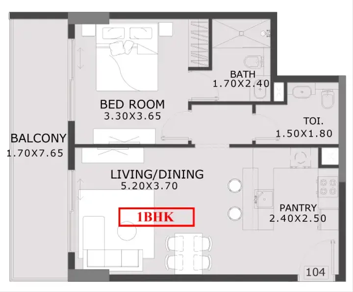 1 BR floor plan