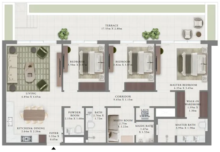 3 BR floor plan