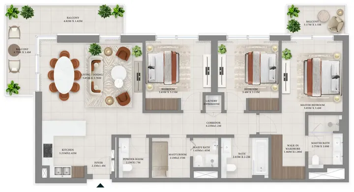 3 BR floor plan